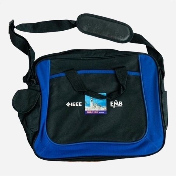 Voyager Black Blue Canvas Laptop Messenger Bag Travel Portfolio Very Good - Picture 2 of 5